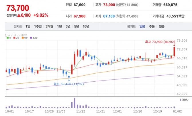 DB하이텍 일봉 주가 그래프  자료=네이버페이증권