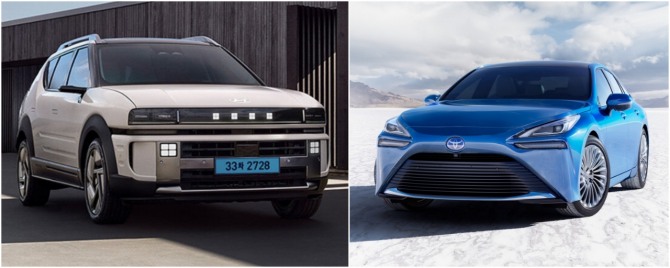 현대 넥쏘(왼쪽), 토요타 미라이 수소차 사진=각사