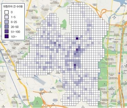 화성시 동탄1지역 PM 위험주차 분포. 이미지=TS