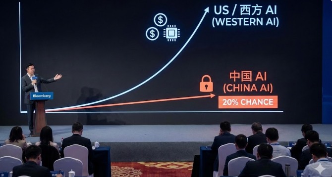 중국이 ‘AI 굴기’를 외치며 막대한 자본을 쏟아붓고 있으나, 향후 3~5년 내에 미국 등 서방의 인공지능(AI) 기술력을 따라잡을 확률은 20%에도 미치지 못한다는 비관적인 전망이 제기됐다. 이미지=제미나이3