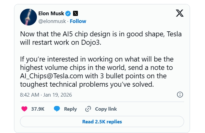 머스크의 A15칩 언급. 사진=X