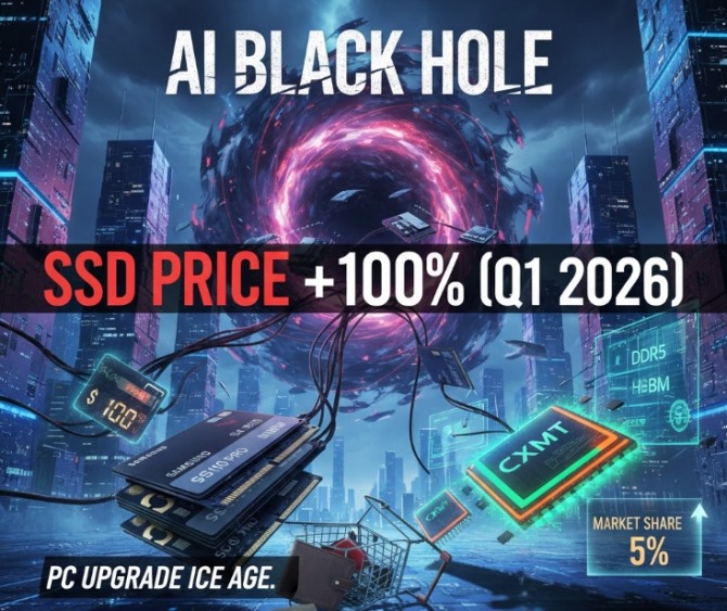 인공지능(AI) 수요 폭증이 반도체 공급망을 삼키는 '블랙홀'이 되면서 소비자용 저장장치(SSD) 시장에 전례 없는 가격 충격이 덮치고 있다. 이미지=제미나이3