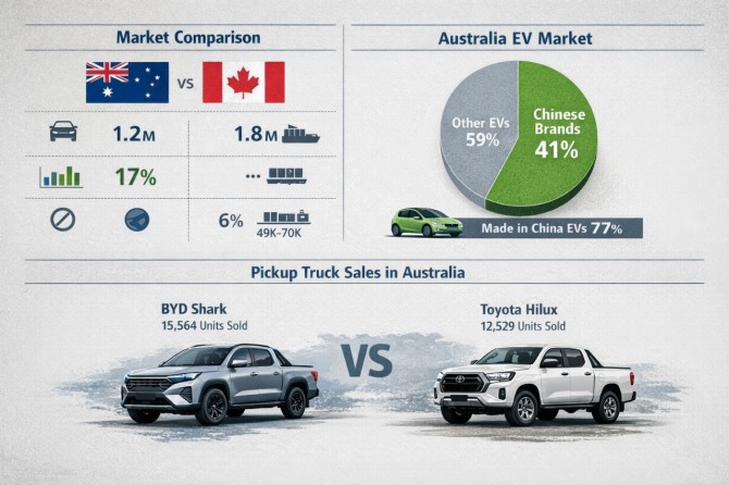 캐나다와 호주의 중국차 판매 비교 인포그래픽 사진=AI 생성