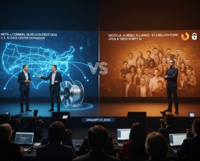 메타가 미국 내 인공지능(AI) 데이터센터망 확충을 위해 유리 제조 전문 기업 코닝과 최대 60억 달러 규모의 광섬유 공급 계약을 체결하며 ‘AI 물리 인프라’ 선점에 나섰다. 이미지=제미나이3