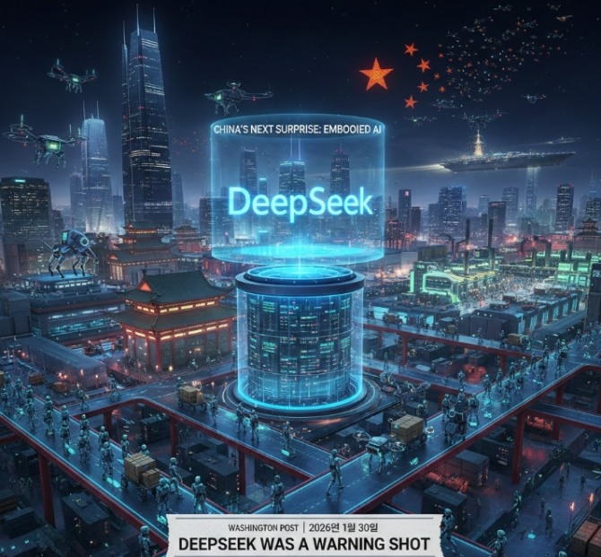 중국이 챗봇인 '딥시크(DeepSeek)'를 통해 서구권을 놀라게 한 데 이어, 인공지능(AI)과 물리적 하드웨어를 결합한 ‘엠보디드 AI(Embodied AI, 거대 행동 모델)’ 분야에서 전 세계 경제와 안보 지형을 뒤흔들 ‘두 번째 기습’을 준비하고 있다. 이미지=제미나이3