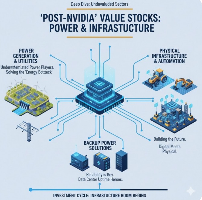 인공지능(AI) 투자가 고평가 논란에 휩싸인 가운데, 높은 주가수익비율(P/E)을 지불하지 않고도 AI 성장의 결실을 거둘 수 있는 'AI 가치주'가 대안으로 부상했다. 이미지=제미나이3