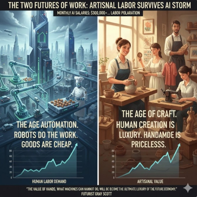 인공지능(AI)이 대량 생산과 사무, 서비스직 등 전통 노동 시장을 빠르게 잠식하면서 인류의 일자리가 근본적인 변화를 맞이하고 있다. 이미지=제미나이3