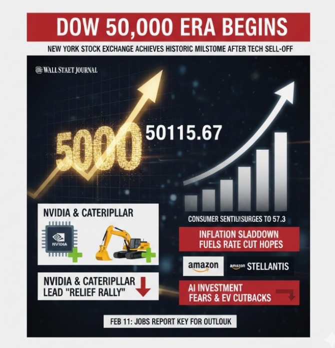 6일(뉴욕 현지시각) 뉴욕 증시에서 다우존스 산업평균지수(DJIA)가 사상 처음으로 5만 포인트 선을 돌파하며 장을 마감했다. 이미지=제미나이3