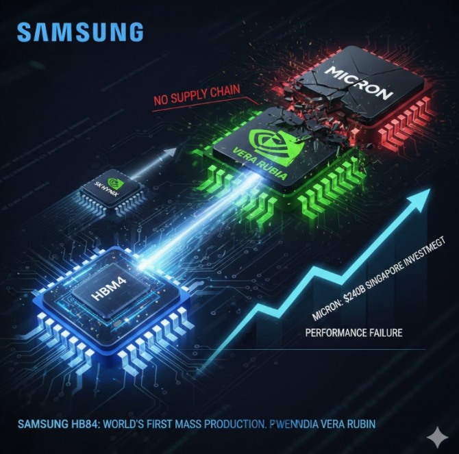 삼성전자가 6세대 고대역폭 메모리(HBM)인 'HBM4'를 세계 최초로 양산하며 인공지능(AI) 반도체 시장의 판도를 뒤흔든다. 이미지=제미나이3