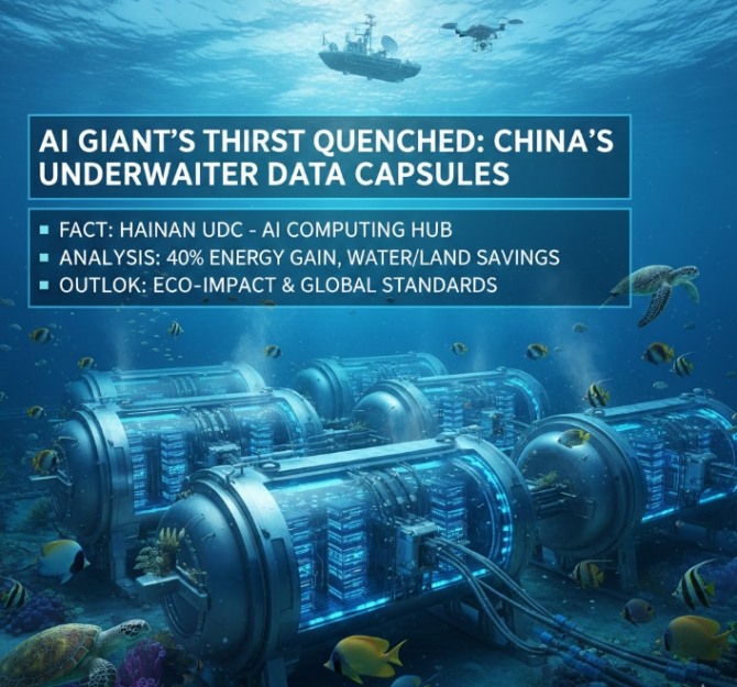 최근 생성형 인공지능(AI) 열풍으로 데이터 처리량이 폭증하며 막대한 냉각 용수 확보가 글로벌 정보기술(IT) 기업의 난제로 떠오른 가운데, 중국이 바다를 거대한 냉각 장치로 활용하는 수중 데이터센터(UDC)로 돌파구를 마련했다. 이미지=제미나이3