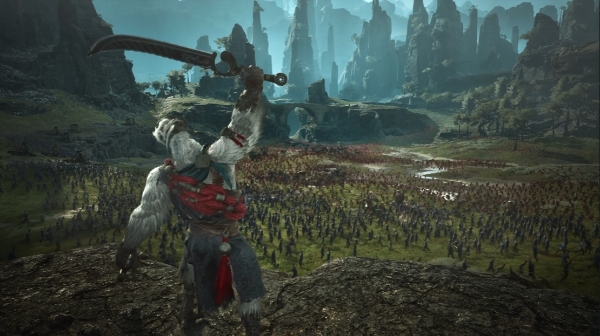 '프로젝트 윈드리스' 예고 영상 중 영웅왕이 거대한 전장을 내려다보며 함성을 지르는 모습. 사진=크래프톤