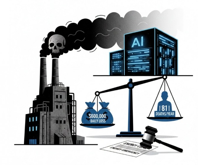 도널드 트럼프 행정부의 석탄 산업 부활 정책이 미시간주 J.H. 캠벨(J.H. Campbell) 화력발전소 가동 연장을 이끌어내면서 지역 주민의 건강권 침해와 경제적 손실이라는 이중고를 낳고 있다. 이미지=제미나이3