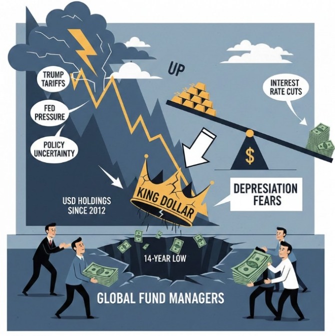 전 세계 자산운용가들이 10년 넘게 유지해 온 ‘달러 선호’ 현상을 멈추고 자금을 회수하고 있다. 이미지=제미나이3