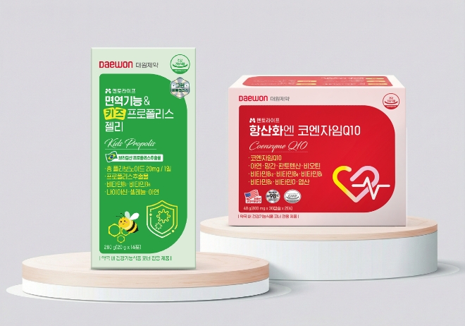 멘토라이프가 신제품으로 면역 기능&키즈 프로폴리스 젤리와 항산화엔 코엔자임Q10을 출시했다. 사진=대원제약