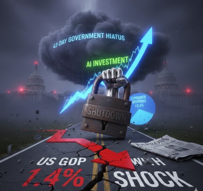 지난해 가을을 마비시킨 43일간의 연방 정부 셧다운(가동 중단)은 단순한 정치적 해프닝이 아니라 미국 경제의 허리를 꺾어놓은 실질적 타격이었음이 지표로 입증됐다. 이미지=제미나이3
