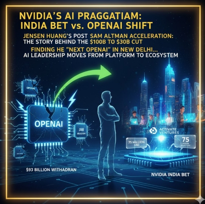엔비디아(NVIDIA)가 오픈AI(OpenAI)에 대한 ‘현금 동맹’의 수위를 대폭 낮추는 대신, 인도의 초기 AI 생태계를 정조준하며 하드웨어 패권 굳히기에 돌입했다. 이미지=제미나이3