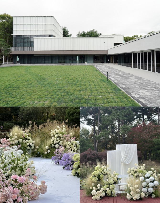 성남물빛정원(위), 성남시청 공원에 마련된 예식장 모습. 사진=성남시