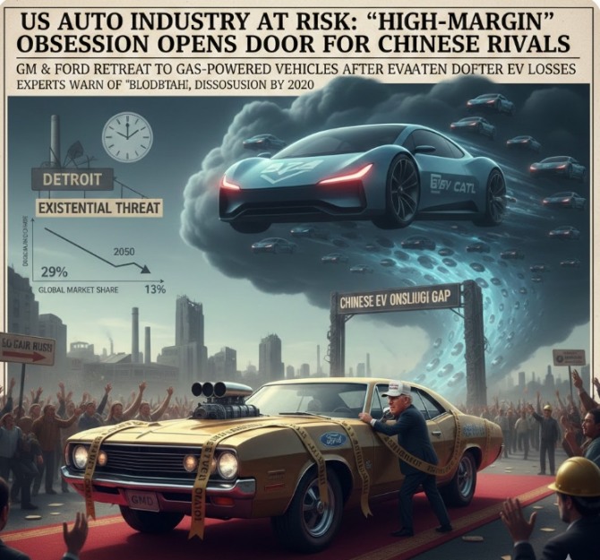 미국 자동차 산업의 심장부 디트로이트에 위험 신호가 켜졌다. 트럼프 행정부의 관세 장벽과 규제 완화라는 보호막 덕분에 주가는 반등하고 공장 가동률도 올라갔지만, 그 이면에는 혁신 공백과 가격 경쟁력 상실이라는 더 깊은 균열이 자라고 있다. 이미지=제미나이3