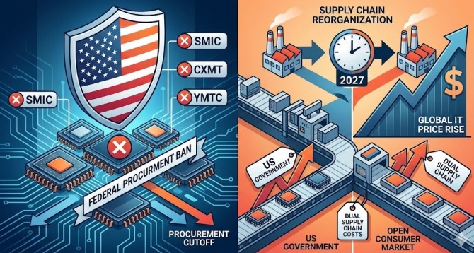 2027년 12월, 글로벌 반도체 공급망 지형이 송두리째 바뀐다. 미국 연방정부가 중국산 반도체를 탑재한 모든 부품·완제품·서비스의 조달을 원천 봉쇄하는 초강도 규제를 공식화하면서다. 이미지=제미나이3