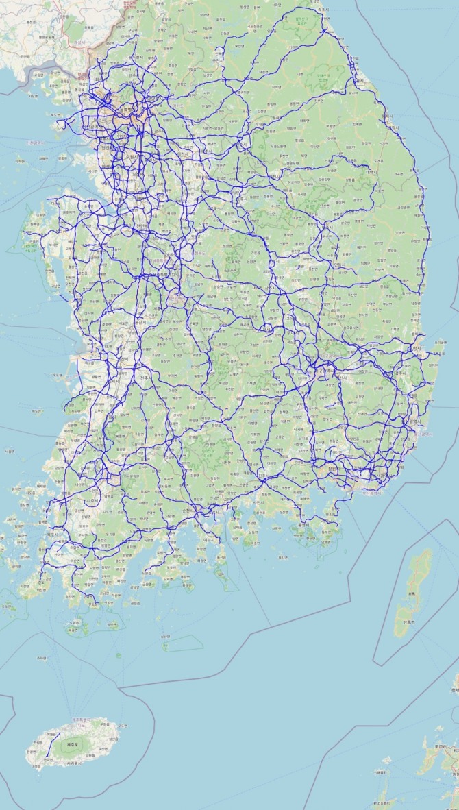 GM의 슈퍼크루즈가 가능한 전국 고속도로 및 주요 간선도로 지도. 사진=한국지엠