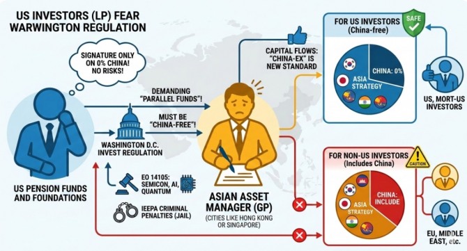 미국 연기금과 대학 기부금 재단 등 대형 기관투자자들이 아시아 전역에 투자하는 기존 펀드 구조는 유지하되 중국 자산만을 완전히 배제한 '병행 펀드(Parallel Fund)' 조성을 요구하는 사례가 급증하고 있다. 이미지=제미나이3