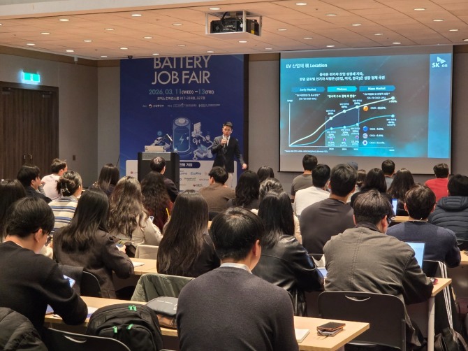 황창묵 SK온 개발전략팀장이 기업설명회를 진행하고 있다. 사진=최유경 기자