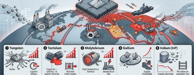 미국과 이란의 무력 충돌이 현실화된 직후, 반도체 제조 핵심 광물 가격이 단기간에 최대 3배까지 치솟았다. 이미지=제미나이3