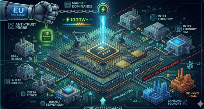 세계 최대 단일 경제블록 유럽연합(EU)이 마침내 행동에 나섰고, 그 표적은 엔비디아(NVIDIA)다. 그러나 엔비디아는 규제의 압박 앞에서도 오히려 더 높은 기술 장벽을 쌓아 올리는 초격차 전략으로 맞서고 있다. 이미지=제미나이3