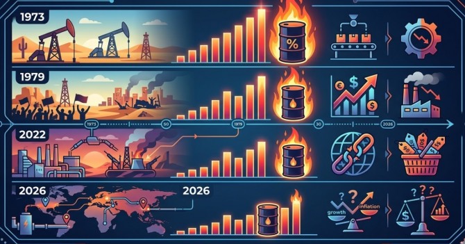 배럴당 100달러의 '심리적 저항선'을 돌파한 원유 가격은, 이번에는 물가가 치솟고 성장이 멈추는 최악의 조합이자 1970년대를 공포로 물들인 스태그플레이션(stagflation)의 재현 가능성을 시장에 각인시키고 있다. 이미지=제미나이3