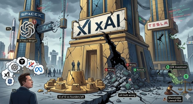 머스크는 13일(현지 시각) 자신의 소셜 미디어 플랫폼 X에 xAI는 처음부터 제대로 설계되지 않았으며, 현재 기초부터 전면 재건 중(being rebuilt from the foundations up)이라고 공개 시인했다. 이미지=제미나이3