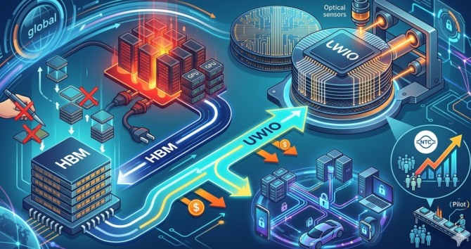 대만 난야테크놀로지(NTC)가 독자 규격 'UWIO(Ultra Wide I/O)' 메모리를 전면에 내세우며 2027년 본격 진입을 선언했다. HBM보다 낮은 전력과 제조 원가를 앞세운 이 도전이 한국 반도체 기업들의 수성 전략에 새로운 변수로 부상하고 있다. 이미지=제미나이3