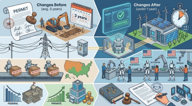 건국 250주년을 목전에 둔 미국이 중국과의 기술 경쟁에서 반전을 꾀하기 위해 선택한 카드는 인공지능(AI)·소형모듈원전(SMR)·데이터센터를 잇는 세 개의 축이다. 이미지=제미나이3