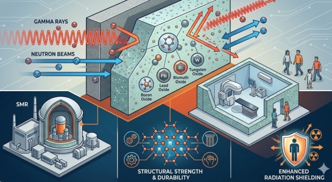 원전 안전의 '아킬레스건'으로 꼽혀온 방사선 차폐 문제를 단번에 해결할 신소재가 인도에서 등장했다. 감마선과 중성자를 동시에 막으면서도 구조물 두께를 대폭 줄일 수 있는 이 시멘트가 상용화에 성공할 경우, 원전 건설 비용 구조 자체가 재편될 것이라는 전망이 원자력 업계에서 나오고 있다. 이미지=제미나이3