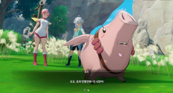 말하는 돼지 '호크'가 어떤 존재인지, 굳이 자세히 설명하진 않는다. 사진=7대죄: 오리진 인게임 화면 캡처