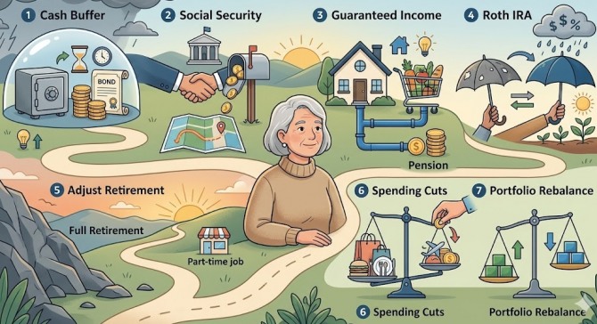 시장 침체기 은퇴자가 가장 먼저 경계해야 할 '수익률 변동 위험(sequence-of-returns risk)'이다. 하락장에서 자산을 팔면 손실이 확정되고, 이후 반등이 오더라도 줄어든 원금에서 출발하기 때문에 장기 재정 기반이 영구히 훼손된다. 이미지=제미나이3