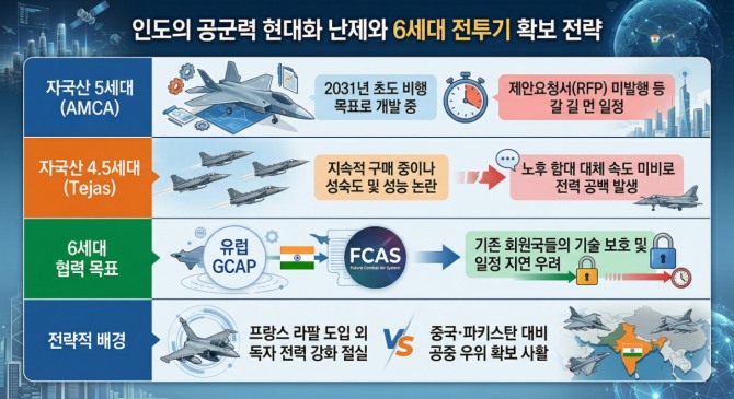 인도의 공군력 현대화 난제와 6세대 전투기 확보 전략. 인포그래픽=글로벌이코노믹/구글 제미나이