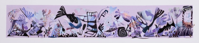 Natura- 물의 숨결을 따라 2-1 (28x127cm) acrylic paint, pasted paper, snap on paper panel, 2021