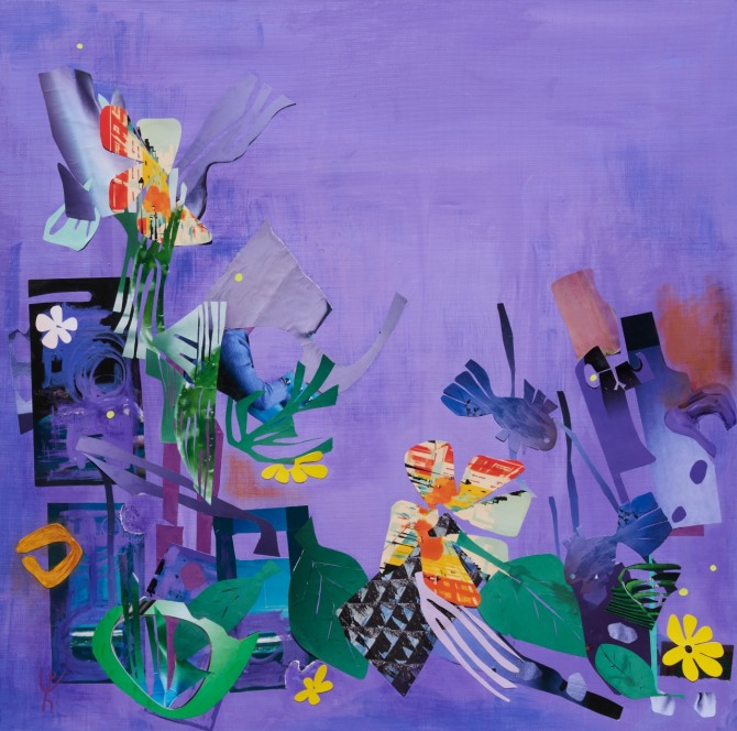 봄의 숨결 中 Natura-심연의 봄 91x91cm acrylic paint, pasted paper, mixed materials on canvas 2026