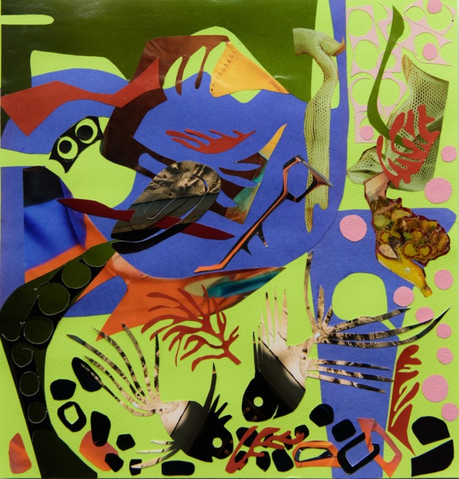 슬기로운 물속생활-집으로 I (35cmx35cm) acrylic paint, pasted paper on paper panel, 2022