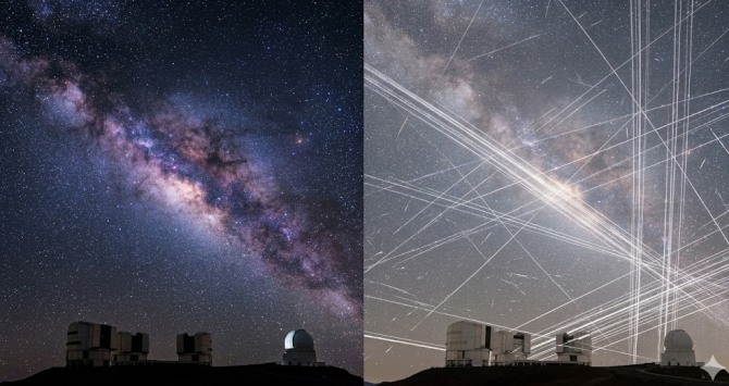 일론 머스크의 스페이스X가 인공지능(AI) 전력난 해소를 위해 지구 궤도에 100만기의 데이터센터를 띄우겠다는 파격적인 구상을 내놓으면서, 전 세계 천문학계가 밤하늘이라는 인류 공동의 유산이 파괴될 위기라며 집단행동에 나섰다. 이미지=제미나이3