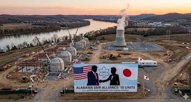 미국과 일본은 앨라배마와 테네시 접경 지역에 SMR 10기를 건설하는 메가 프로젝트에 합의했다. 이는 단순한 전력 공급망 확충을 넘어, 아시아의 기술 자본과 미국의 에너지 영토가 결합해 글로벌 에너지 패권을 재편하려는 '에너지 안보 동맹'의 신호탄으로 풀이된다. 이미지=제미나이3