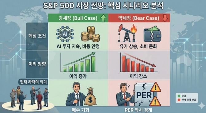 S&P 500 시장 전망 : 핵심 시나리오 분석. 도표=글로벌이코노믹