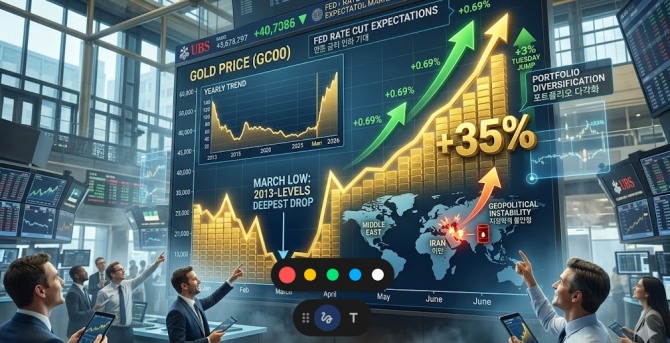 금값이 13년 만에 가장 가파른 월간 낙폭을 기록한 뒤 반등 신호를 보내고 있다. 글로벌 투자은행 UBS가 오는 6월 말 온스당 6200달러라는 파격적 목표치를 내걸었지만, 시장 전문가들 사이에서는 이 전망을 둘러싼 찬반이 팽팽하다. 이미지=제미나이3