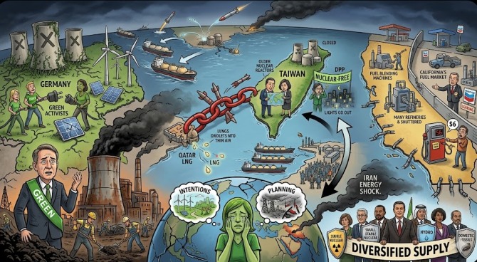 호르무즈 해협 봉쇄와 카타르 라스라판(Ras Laffan) 액화천연가스(LNG) 수출 시설 피격으로 세계 시장에서 증발한 LNG 물량은 약 2800만 톤. 국제에너지기구(IEA)는 이번 사태를 역사상 최대 규모의 원유 공급 차질로 공식 규정했다. 이미지=제미나이3