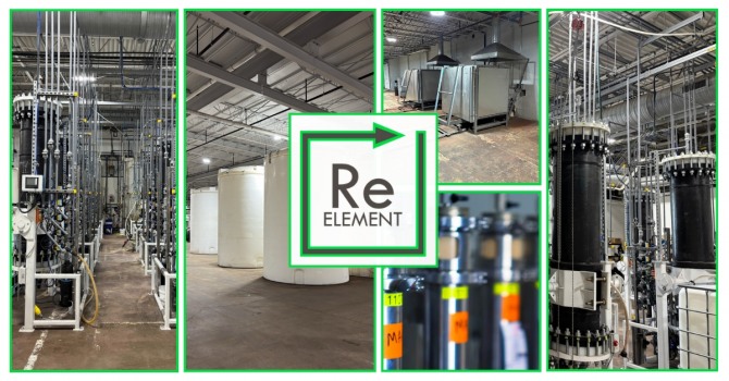 리엘리먼트 로고와 미국 분리정제시설. 사진=미쓰비시머티리얼