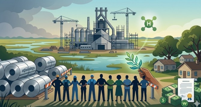 현대자동차그룹이 미국 루이지애나주에 58억 달러(약 8조 7500억 원)를 투입해 추진 중인 북미 첫 제철소 건설 사업이 지역 사회의 거센 저항이라는 암초를 만났다. 현지 노동조합과 시민단체들이 주민 강제 이주와 환경 오염 문제를 제기하며 최고경영자(CEO)와의 직접 면담과 강력한 보상 대책을 요구하고 나섰다. 이미지=제미나이3