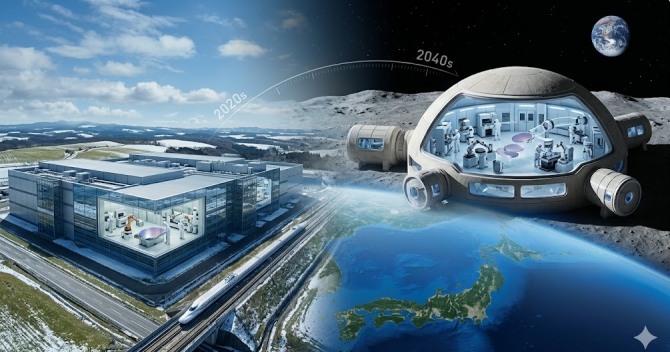 일본 정부가 전폭 지원하는 국가대표 반도체 기업 라피더스(Rapidus)가 2027년 차세대 2나노미터(nm) 공정 양산을 공식화한 데 이어, 2040년대에는 달 표면에 반도체 제조 공장(Fab)을 건설하는 ‘문샷(Moonshot)’ 프로젝트를 추진 중이다. 이미지=제미나이3 