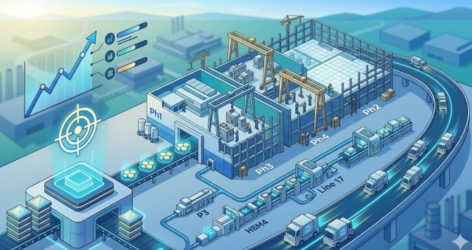 삼성전자가 인공지능(AI) 반도체 시장의 핵심인 고대역폭메모리(HBM) 주도권을 탈환하기 위해 평택 4공장(P4) 건설과 설비투자를 당초 계획보다 2개월 앞당겨 집행한다. 이미지=제미나이3
