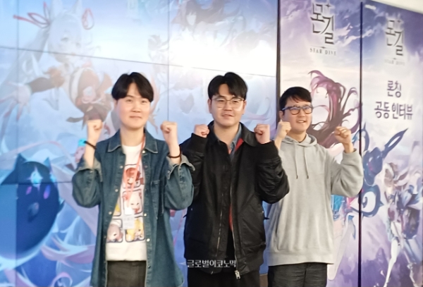왼쪽부터 이동조 넷마블몬스터 PD, 이다행 넷마블 사업부장, 김건 넷마블몬스터 대표. 사진=이원용 기자