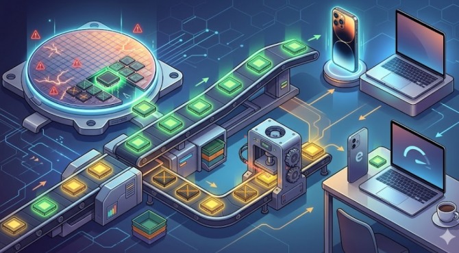 글로벌 스마트폰 시장의 성장 정체 속에서 애플이 '칩 비닝(Chip Binning)'이라는 고도의 재무·엔지니어링 전략을 통해 수익성 제고와 시장 점유율 확대라는 정교한 승부수를 던졌다. 이미지=제미나이3